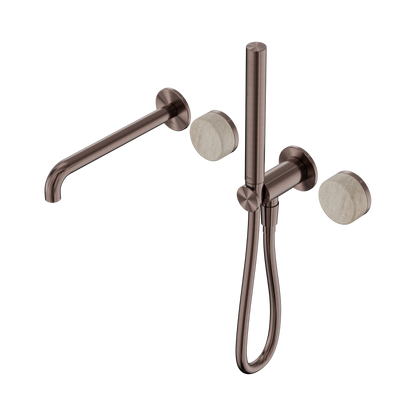 Serenity Progressive Shower System With Spout With Rome Travertine Handle And Slim Shower Brushed Bronze