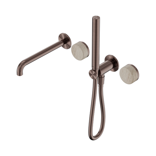 Serenity Progressive Shower System With Spout With Rome Travertine Handle And Slim Shower Brushed Bronze