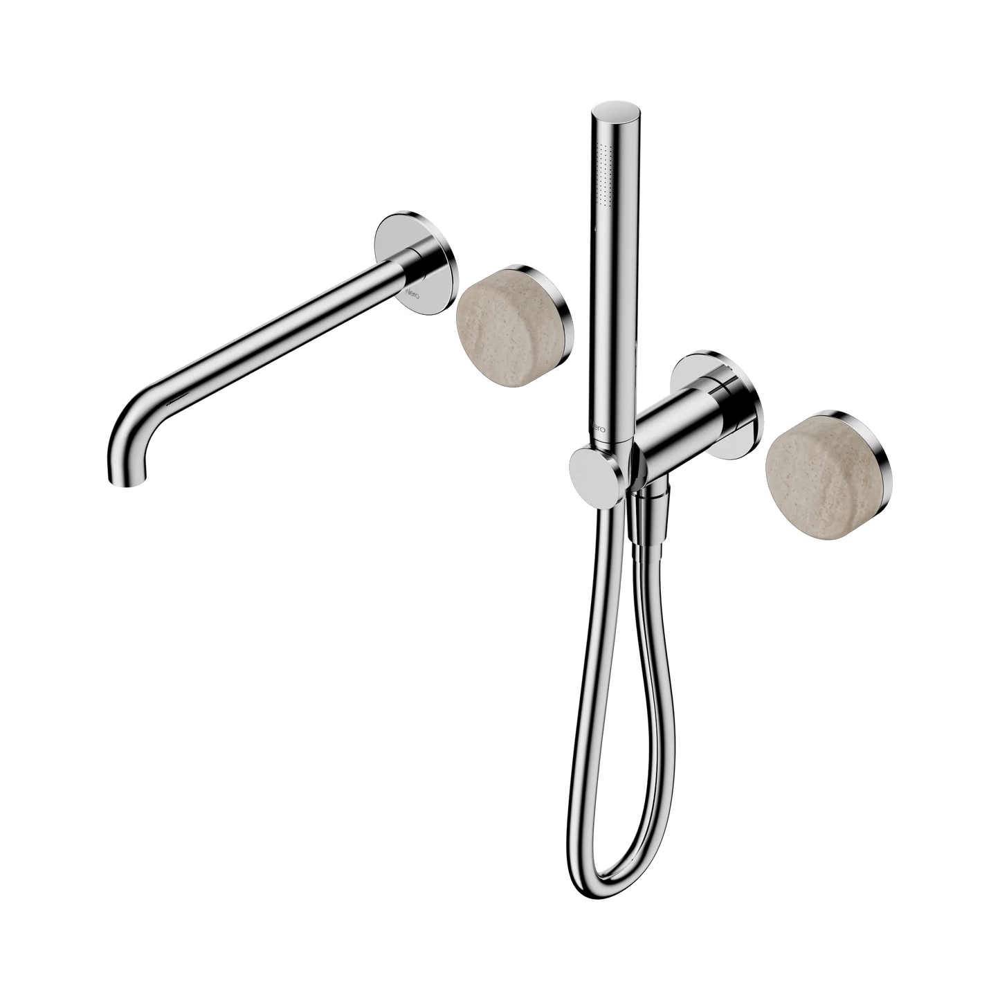 Serenity Progressive Shower System With Spout With Rome Travertine Handle And Slim Shower Chrome