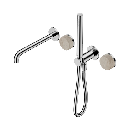 Serenity Progressive Shower System With Spout With Rome Travertine Handle And Slim Shower Chrome