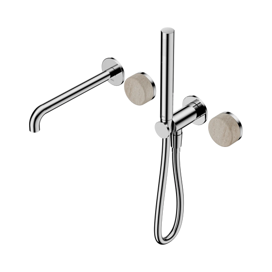 Serenity Progressive Shower System With Spout With Rome Travertine Handle And Slim Shower Chrome