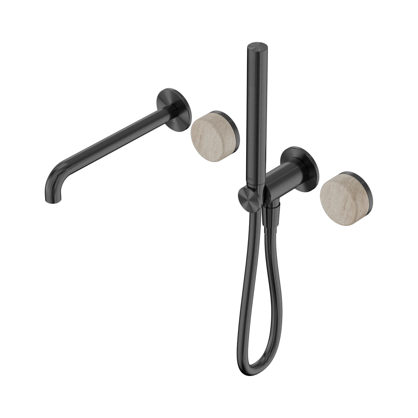 Serenity Progressive Shower System With Spout With Rome Travertine Handle And Slim Shower Gun Metal