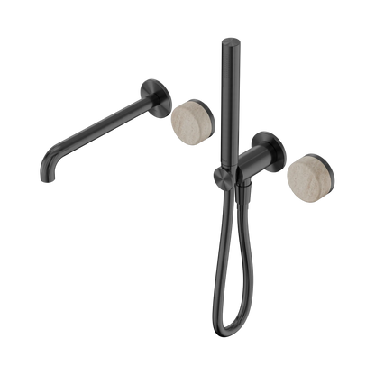 Serenity Progressive Shower System With Spout With Rome Travertine Handle And Slim Shower Gun Metal