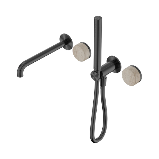 Serenity Progressive Shower System With Spout With Rome Travertine Handle And Slim Shower Gun Metal