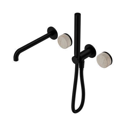 Serenity Progressive Shower System With Spout With Rome Travertine Handle And Slim Shower Matte Black