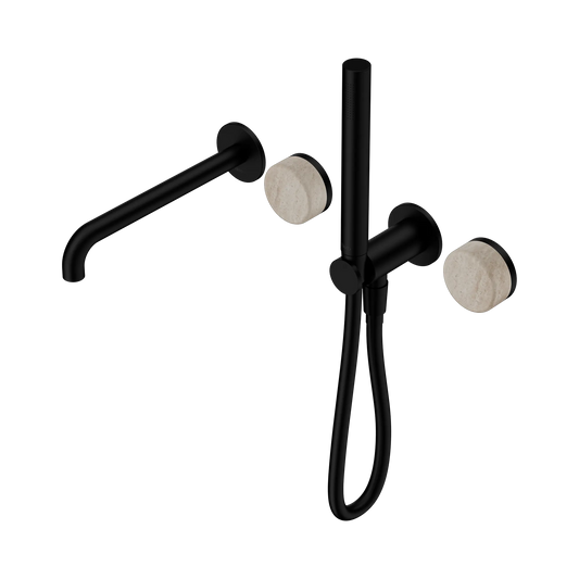 Serenity Progressive Shower System With Spout With Rome Travertine Handle And Slim Shower Matte Black