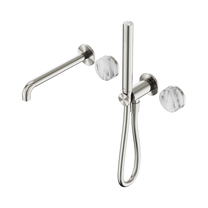 Serenity Progressive Shower System With Spout With Arabescato Corchia Handle And Slim Shower Brushed Nickel