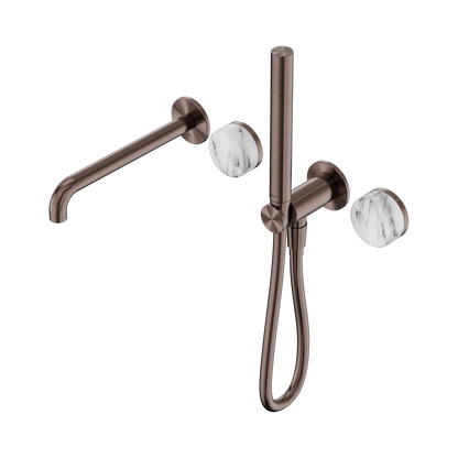 Serenity Progressive Shower System With Spout With Arabescato Corchia Handle And Slim Shower Brushed Bronze