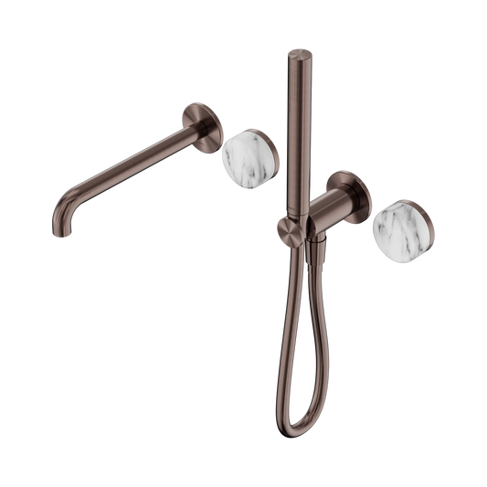 Serenity Progressive Shower System With Spout With Arabescato Corchia Handle And Slim Shower Brushed Bronze
