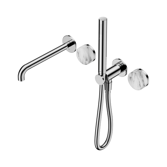 Serenity Progressive Shower System With Spout With Arabescato Corchia Handle And Slim Shower Chrome