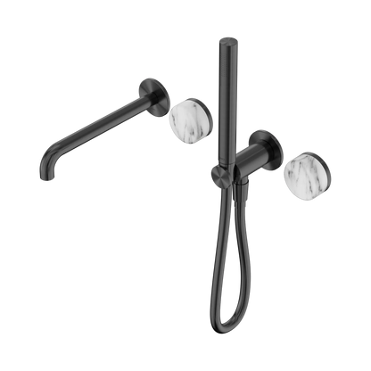 Serenity Progressive Shower System With Spout With Arabescato Corchia Handle And Slim Shower Gun Metal
