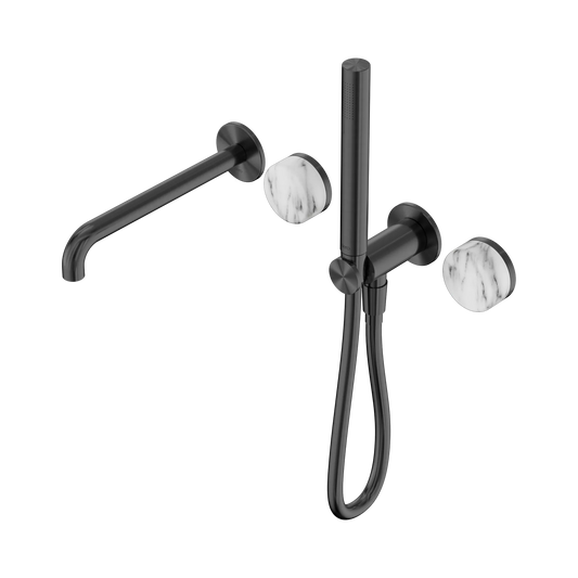 Serenity Progressive Shower System With Spout With Arabescato Corchia Handle And Slim Shower Gun Metal