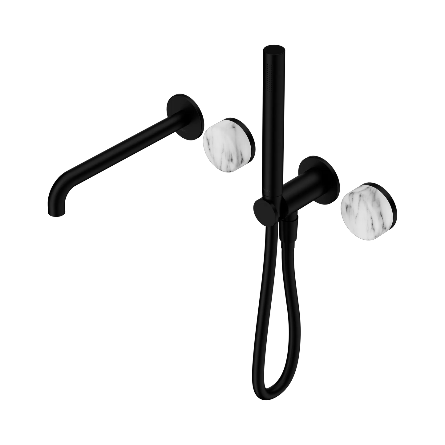 Serenity Progressive Shower System With Spout With Arabescato Corchia Handle And Slim Shower Matte Black