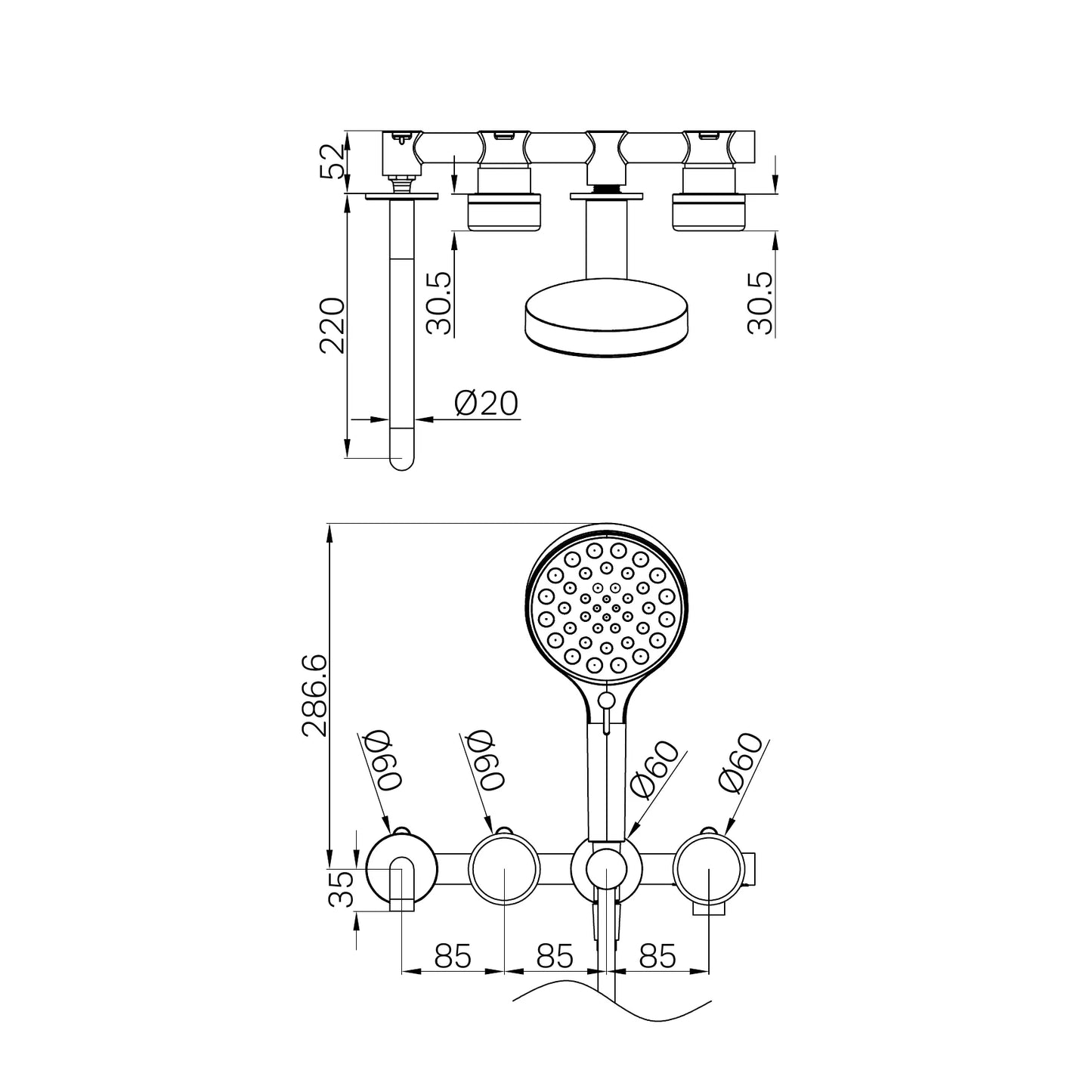 Serenity Progressive Shower System With Spout With Verde Alpi Handle And Serenity Hand Shower Brushed Nickel