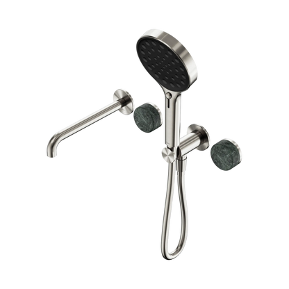 Serenity Progressive Shower System With Spout With Verde Alpi Handle And Serenity Hand Shower Brushed Nickel