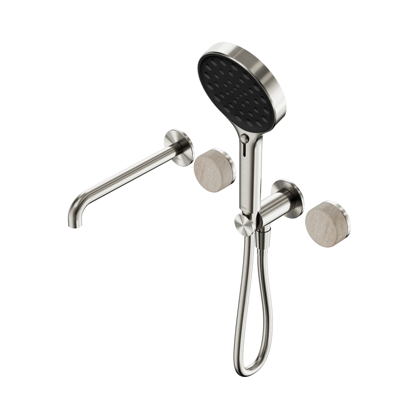 Serenity Progressive Shower System With Spout With Rome Travertine Handle And Serenity Hand Shower Brushed Nickel