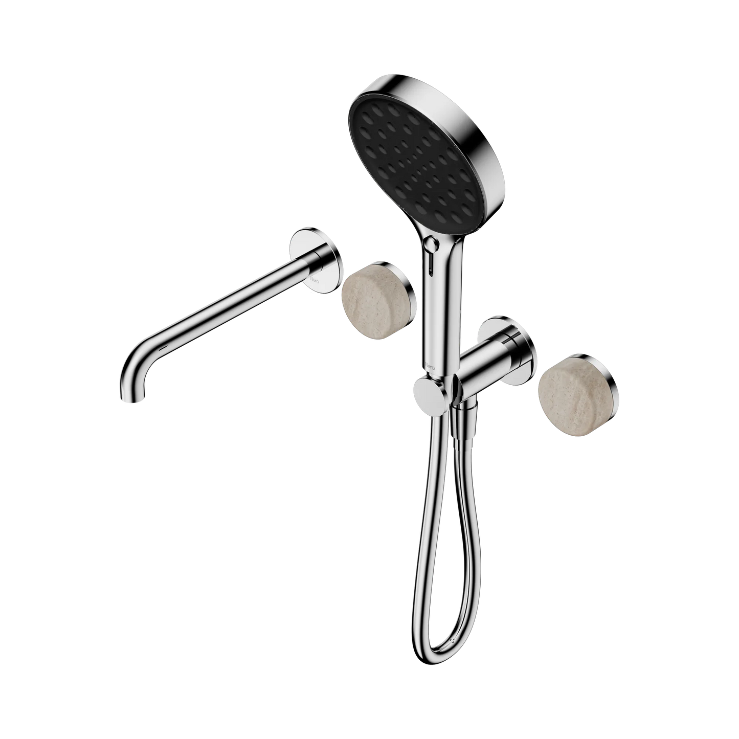 Serenity Progressive Shower System With Spout With Rome Travertine Handle And Serenity Hand Shower Chrome