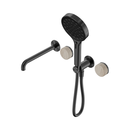 Serenity Progressive Shower System With Spout With Rome Travertine Handle And Serenity Hand Shower Gun Metal