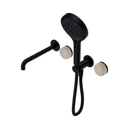 Serenity Progressive Shower System With Spout With Rome Travertine Handle And Serenity Hand Shower Matte Black