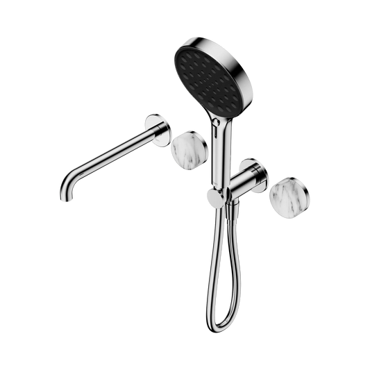Serenity Progressive Shower System With Spout With Arabescato Corchia Handle And Serenity Hand Shower Chrome