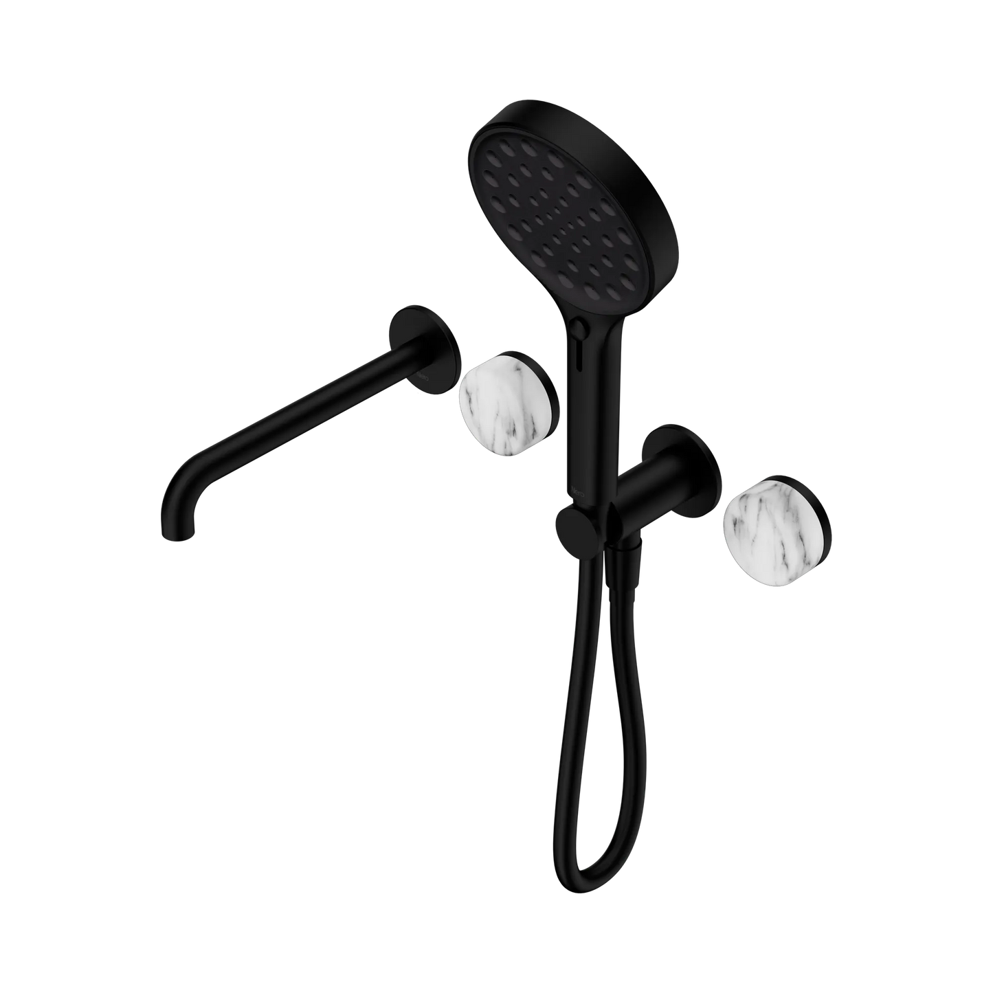 Serenity Progressive Shower System With Spout With Arabescato Corchia Handle And Serenity Hand Shower Matte Black