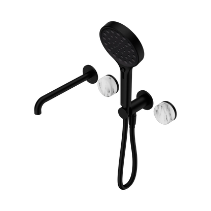 Serenity Progressive Shower System With Spout With Arabescato Corchia Handle And Serenity Hand Shower Matte Black