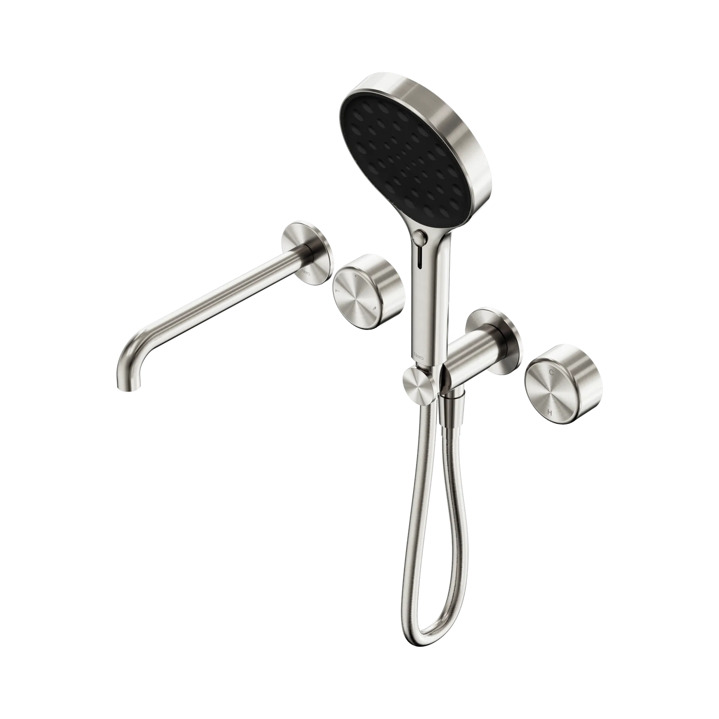 Serenity Progressive Shower System With Spout With Metal Handle And Serenity Hand Shower Brushed Nickel