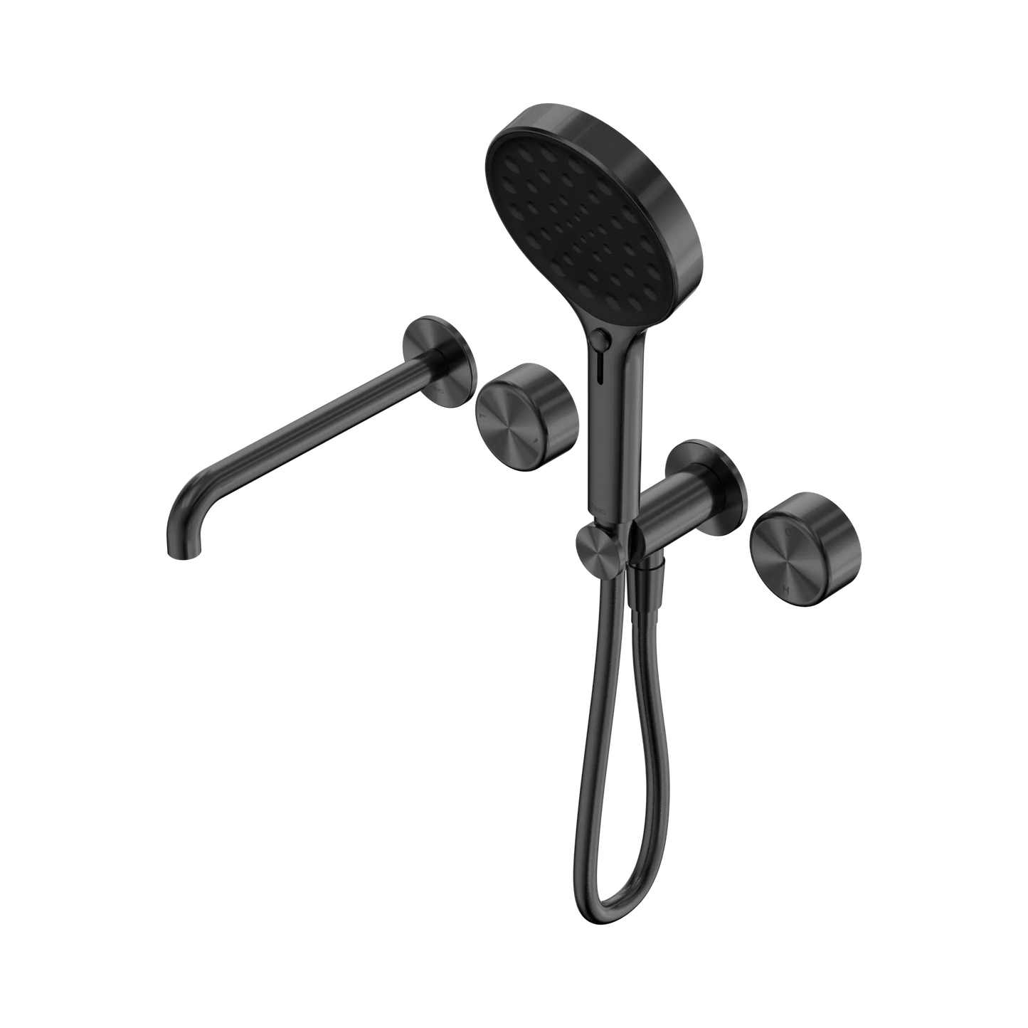 Serenity Progressive Shower System With Spout With Metal Handle And Serenity Hand Shower Gun Metal
