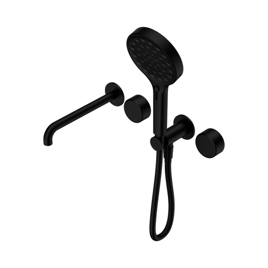 Serenity Progressive Shower System With Spout With Metal Handle And Serenity Hand Shower Matte Black