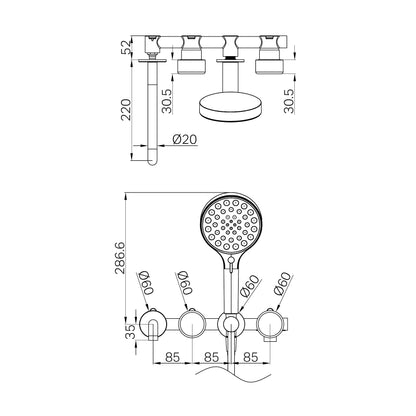 Serenity Progressive Shower System With Spout With Metal Handle And Serenity Hand Shower Gun Metal