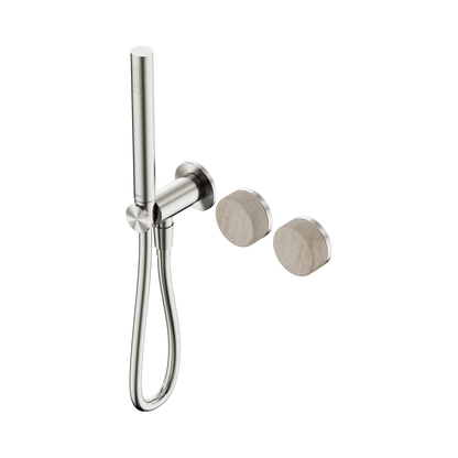Serenity Progressive Shower System With Rome Travertine Handle And Slim Shower Brushed Nickel