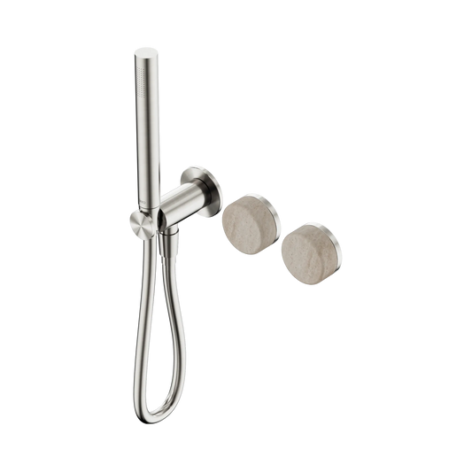 Serenity Progressive Shower System With Rome Travertine Handle And Slim Shower Brushed Nickel