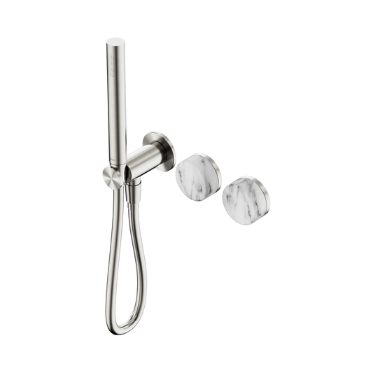 Serenity Progressive Shower System With Arabescato Corchia Handle And Slim Shower Brushed Nickel