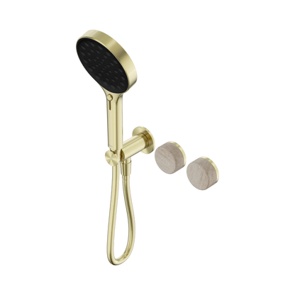 Serenity Progressive Shower System With Rome Travertine Handle And Serenity Hand Shower Brushed Gold