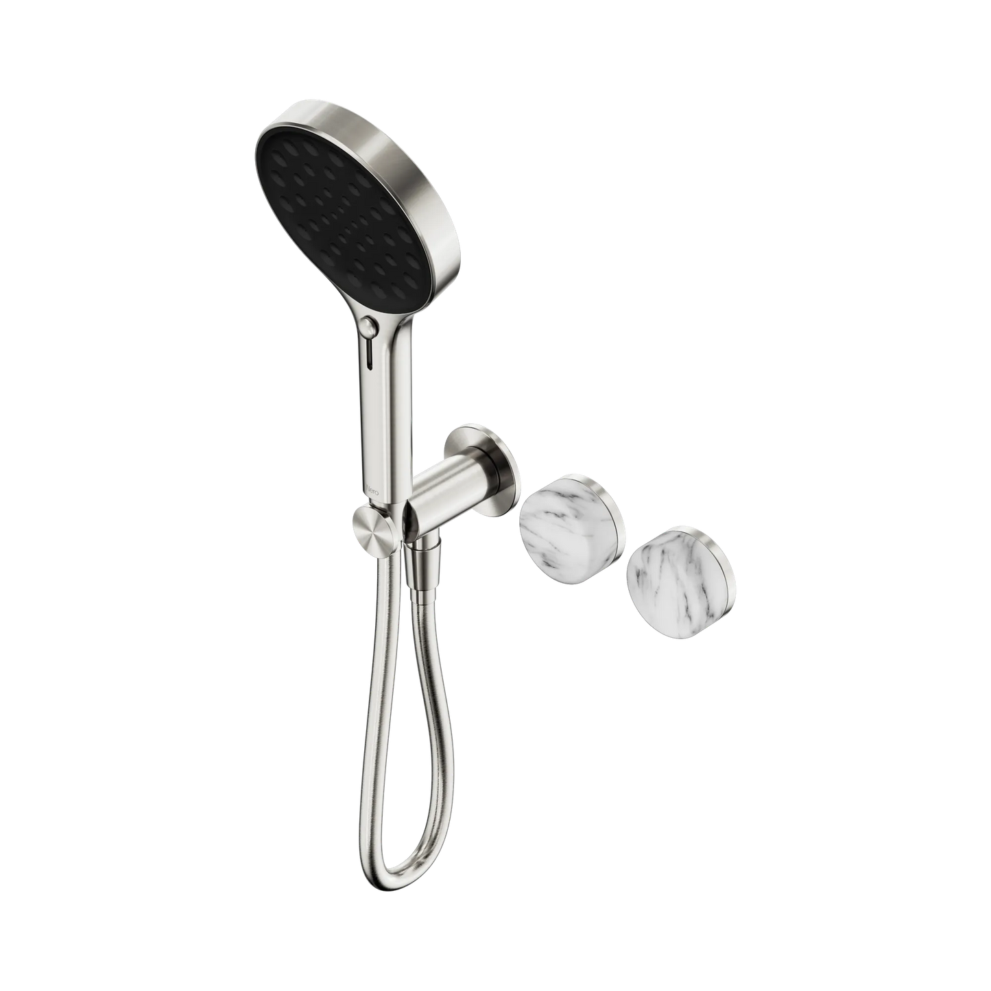 Serenity Progressive Shower System With Arabescato Corchia Handle And Serenity Hand Shower Brushed Nickel