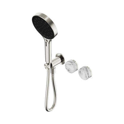 Serenity Progressive Shower System With Arabescato Corchia Handle And Serenity Hand Shower Brushed Nickel