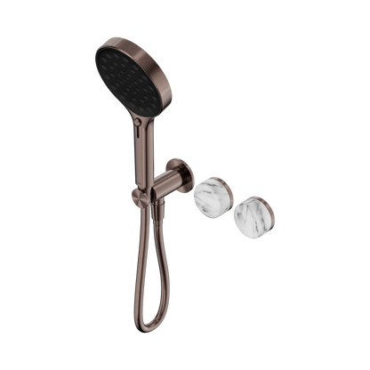Serenity Progressive Shower System With Arabescato Corchia Handle And Serenity Hand Shower Brushed Bronze