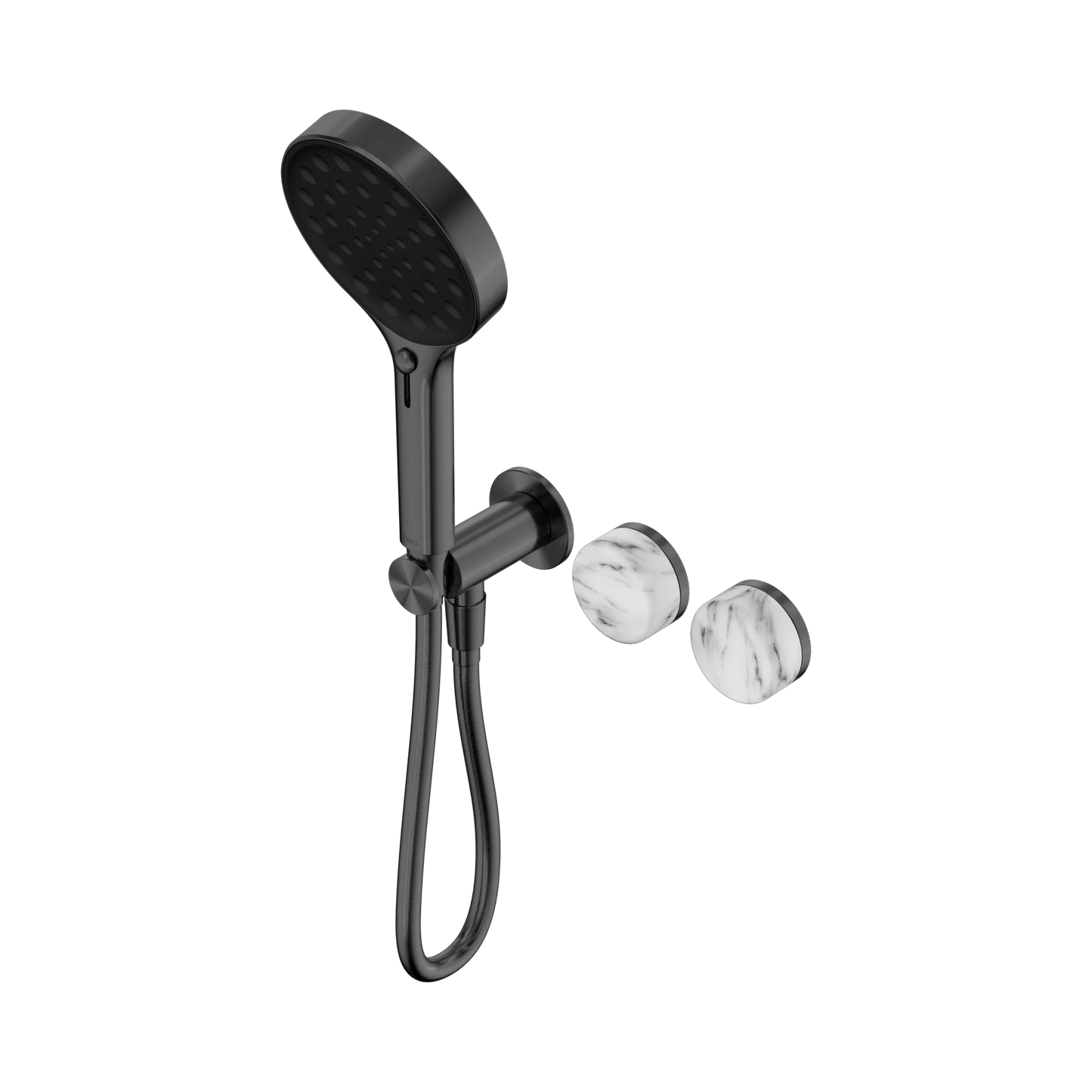Serenity Progressive Shower System With Arabescato Corchia Handle And Serenity Hand Shower Gun Metal