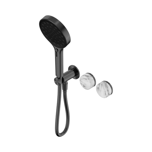 Serenity Progressive Shower System With Arabescato Corchia Handle And Serenity Hand Shower Gun Metal