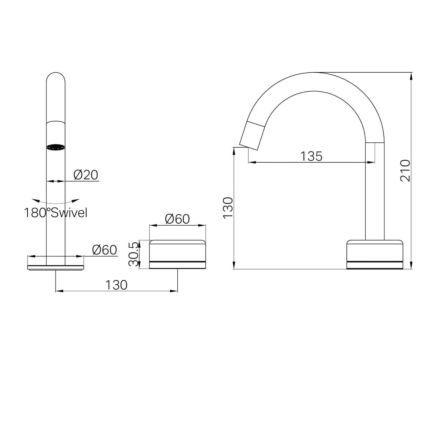 Serenity Progressive Basin Mixer Arc Spout With Carrara Handle Matte Black