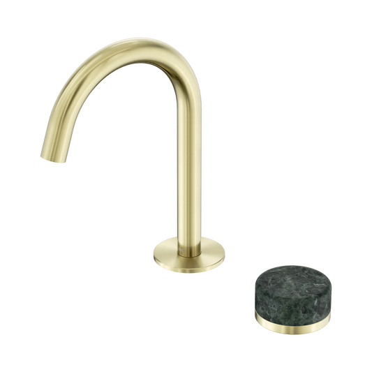 Serenity Progressive Basin Mixer Arc Spout With Verde Alpi Handle Brushed Gold