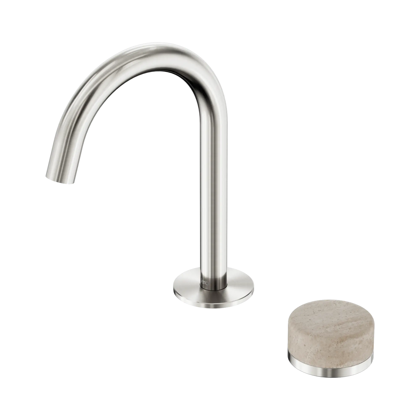 Serenity Progressive Basin Mixer Arc Spout With Rome Travertine Handle Brushed Nickel