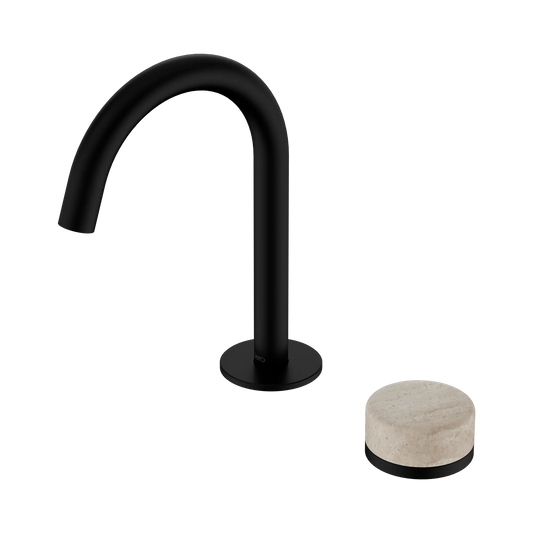 Serenity Progressive Basin Mixer Arc Spout With Rome Travertine Handle Matte Black