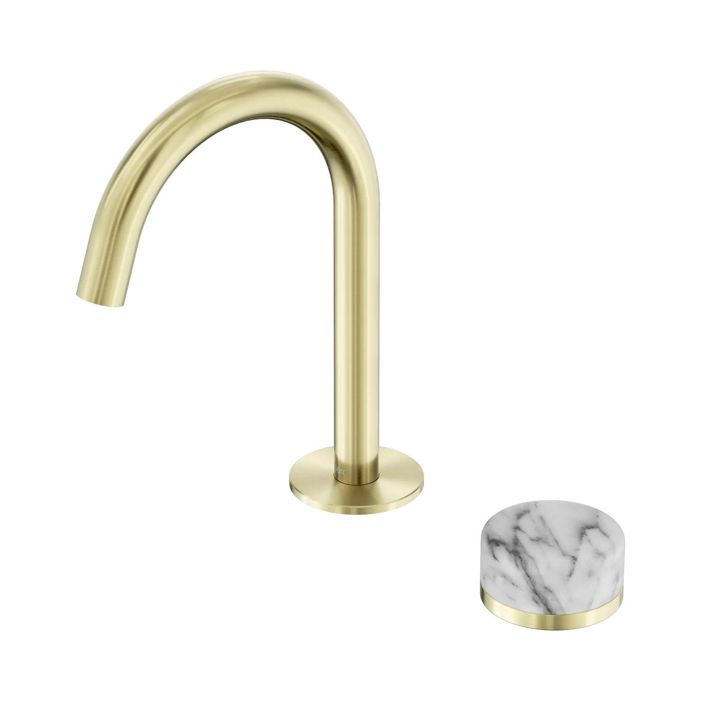 Serenity Progressive Basin Mixer Arc Spout With Arabescato Corchia Handle Brushed Gold