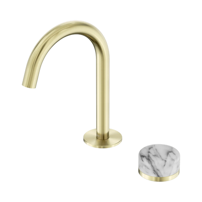 Serenity Progressive Basin Mixer Arc Spout With Arabescato Corchia Handle Brushed Gold