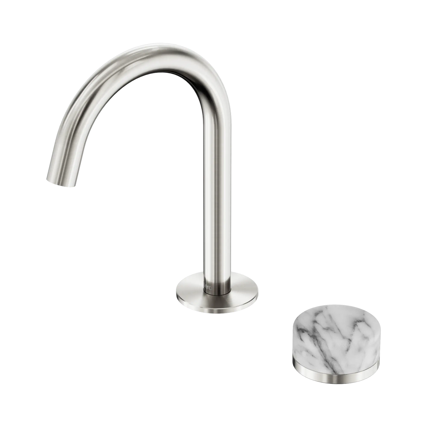 Serenity Progressive Basin Mixer Arc Spout With Arabescato Corchia Handle Brushed Nickel