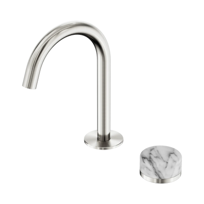 Serenity Progressive Basin Mixer Arc Spout With Arabescato Corchia Handle Brushed Nickel