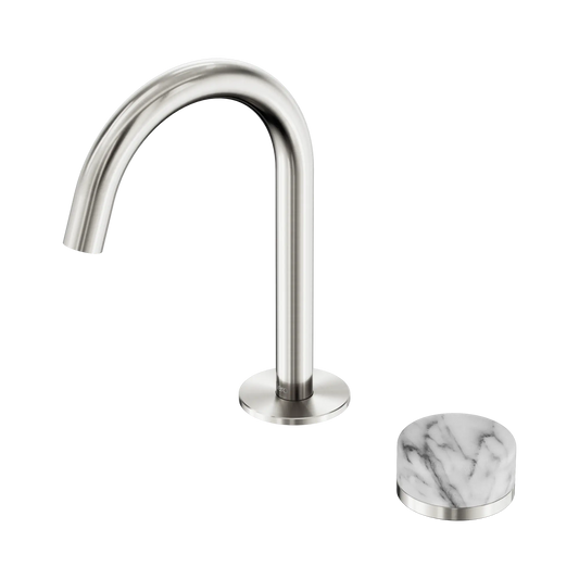 Serenity Progressive Basin Mixer Arc Spout With Arabescato Corchia Handle Brushed Nickel
