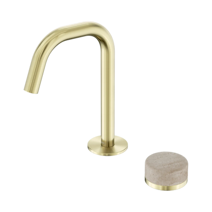 Serenity Progressive Basin Mixer Edge Spout With Rome Travertine Handle Brushed Gold