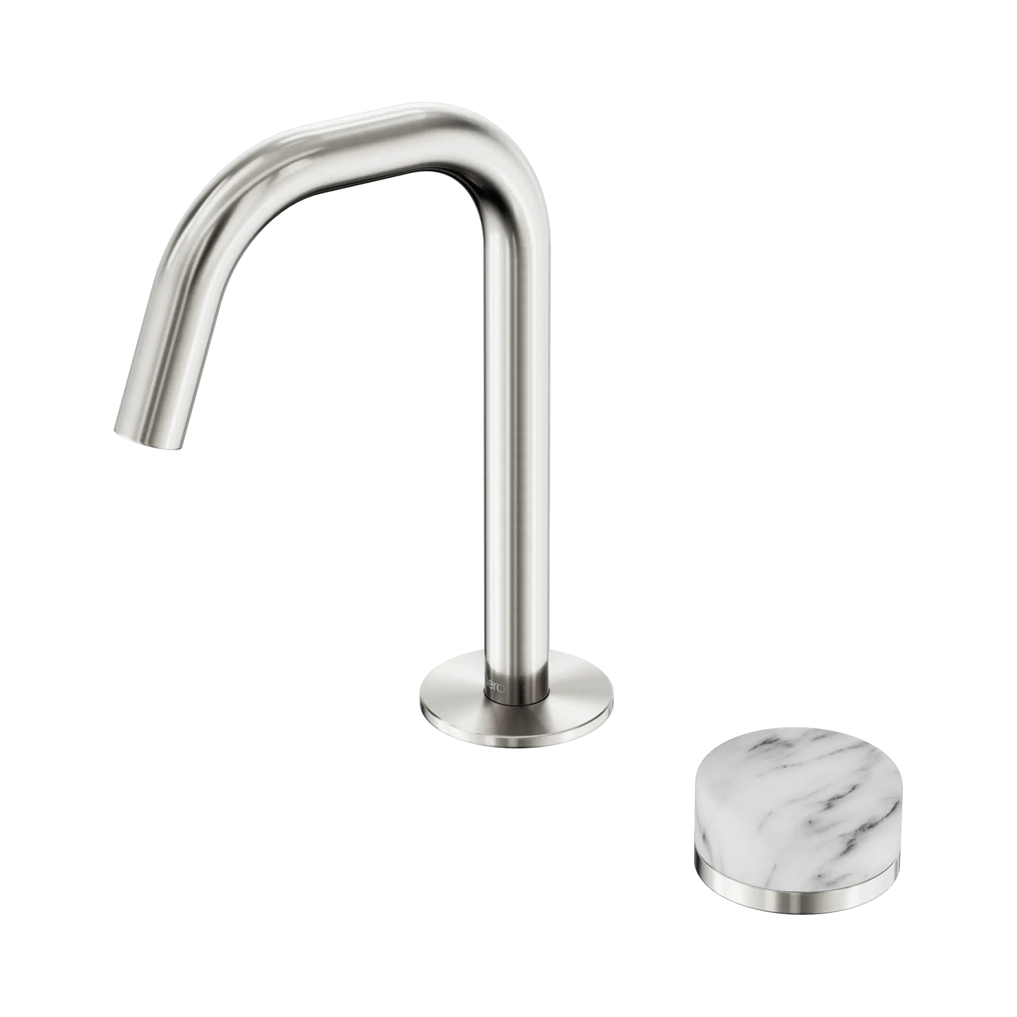 Serenity Progressive Basin Mixer Edge Spout With Arabescato Corchia Handle Brushed Nickel